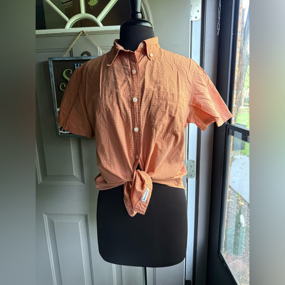 Vintage 90s A&F orange plaid button down cotton blouse, size large